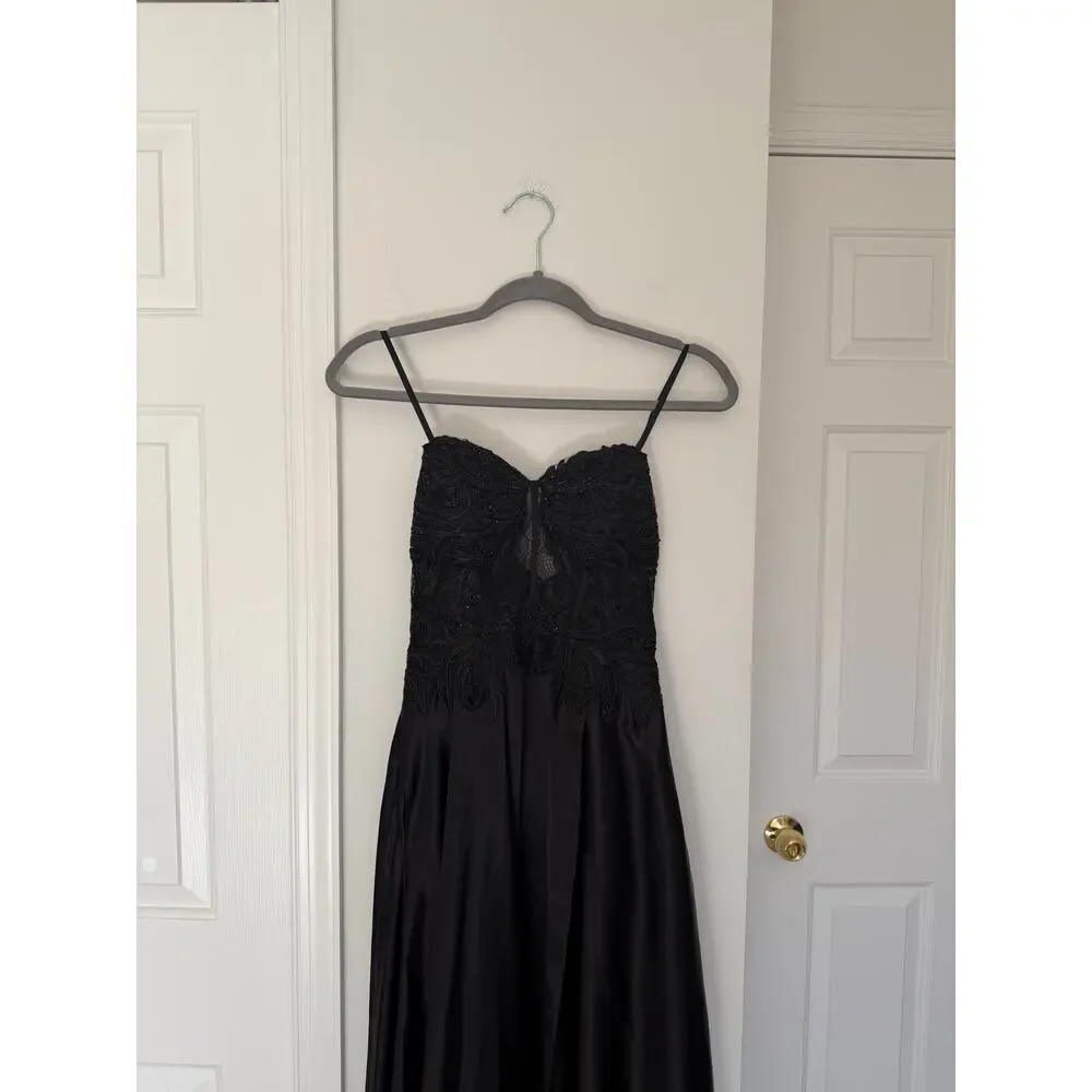 Y2K Corset Whimsigoth/Whimsygoth Black Satin Gown - Picture 2 of 7